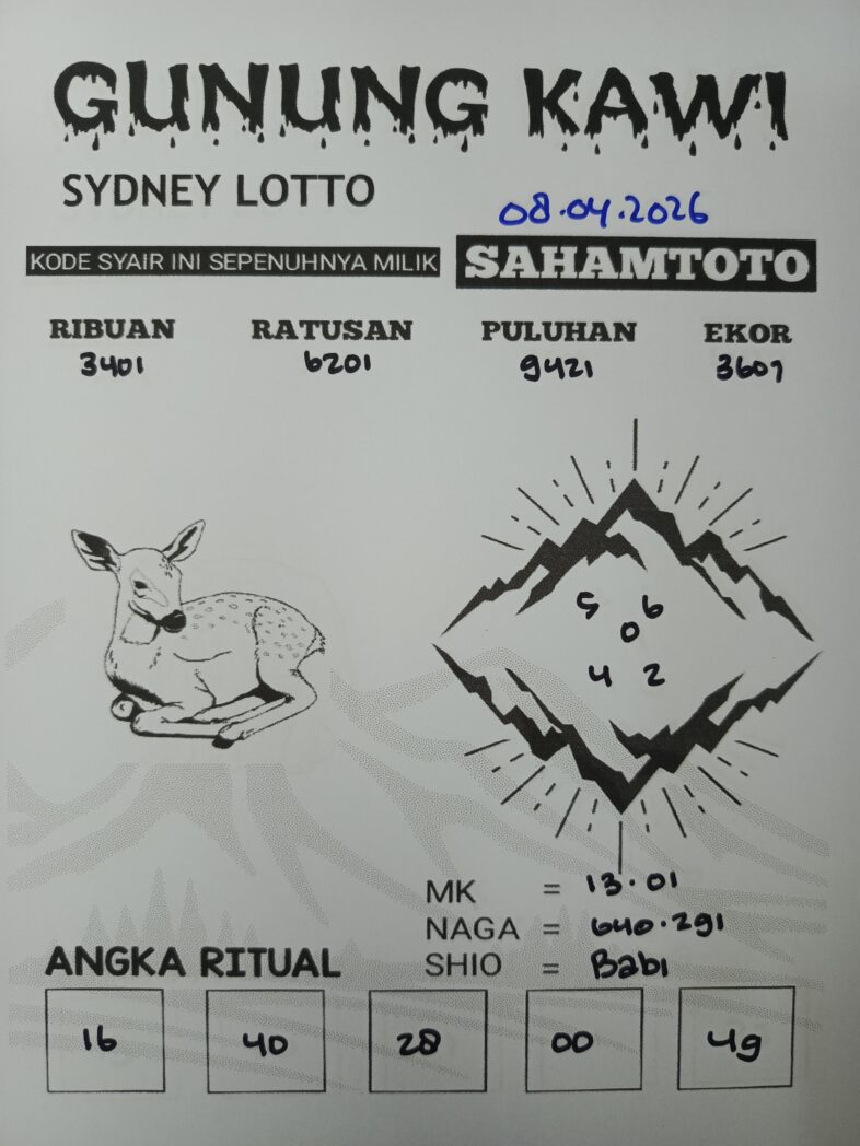 Syair Gunung Kawi SYDNEY LOTTO Hari ini Rabu, 08 April 2026