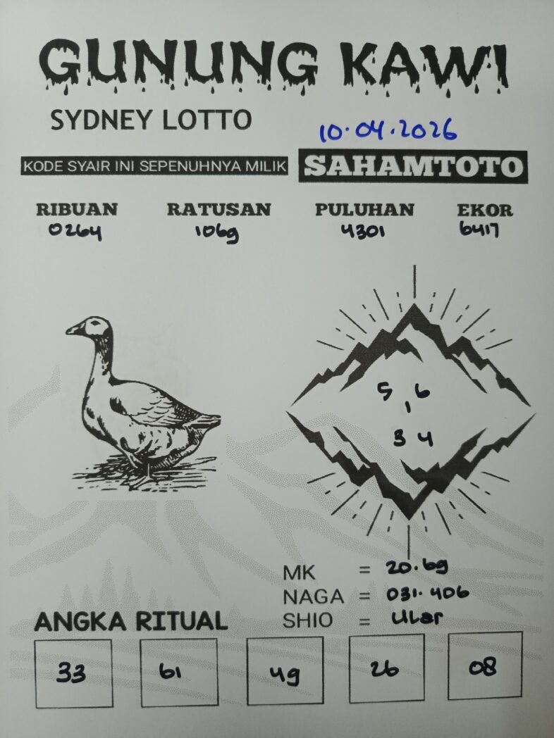 Syair Gunung Kawi SYDNEY LOTTO Hari ini Jumat 10 April 2026