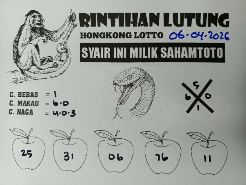 Syair Rintihan Lutung HONGKONG LOTTO Hari ini Senin, 06 April 2026