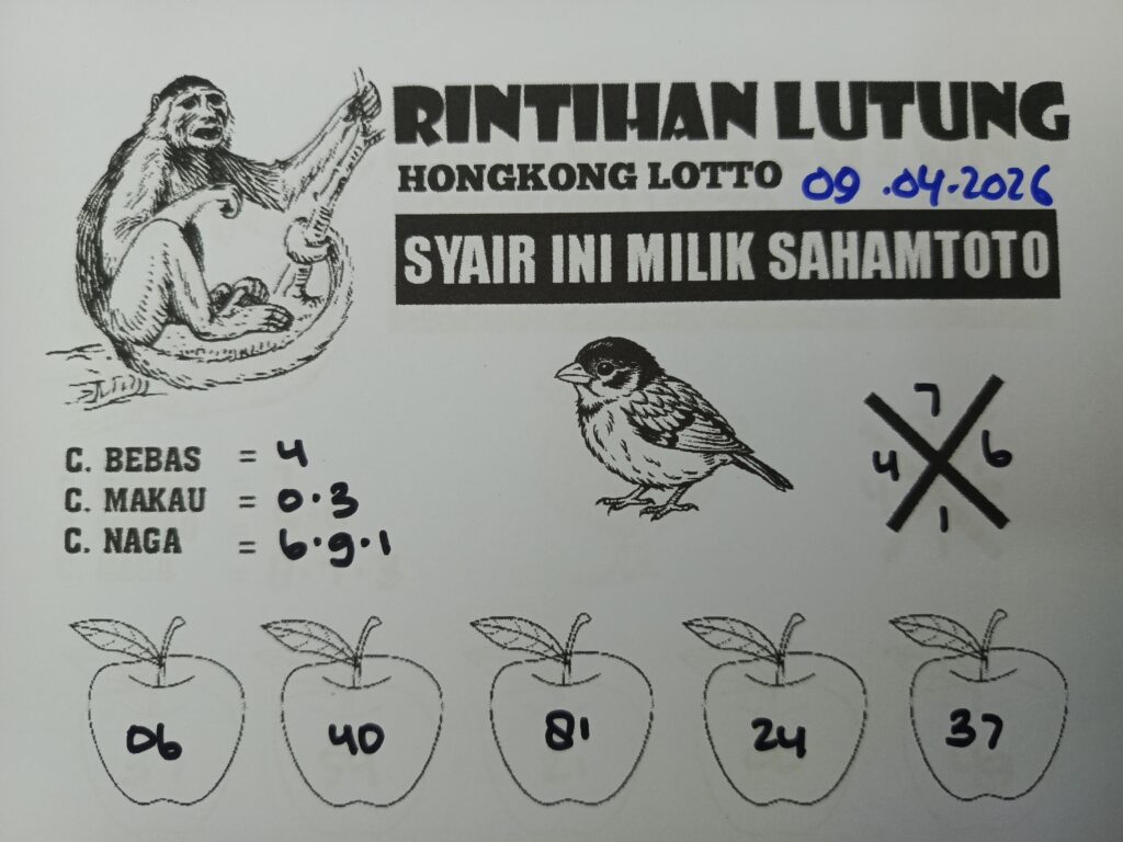 Syair Rintihan Lutung HONGKONG LOTTO Hari ini Kamis, 09 April 2026
