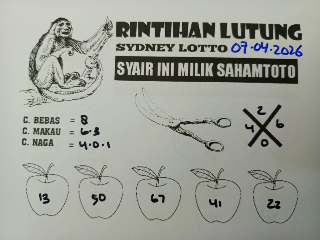Syair Rintihan Lutung SYDNEY LOTTO Hari ini Selasa 07 April 2026