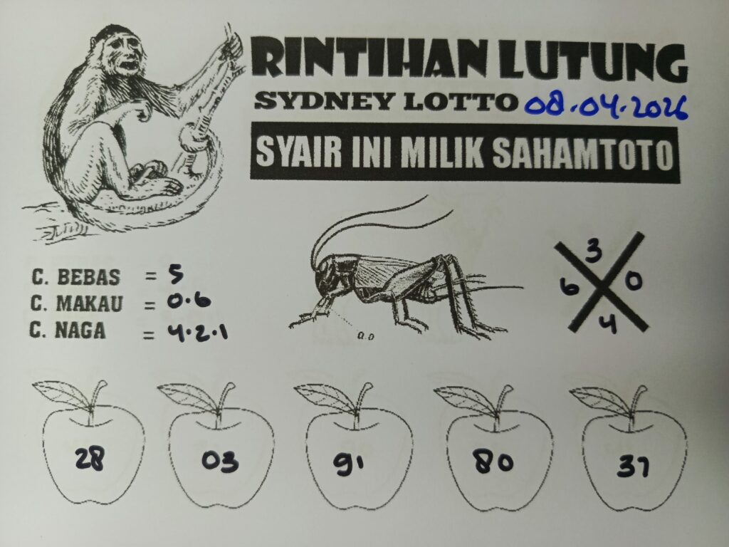 Syair Rintihan Lutung SYDNEY LOTTO Hari ini Rabu, 08 April 2026