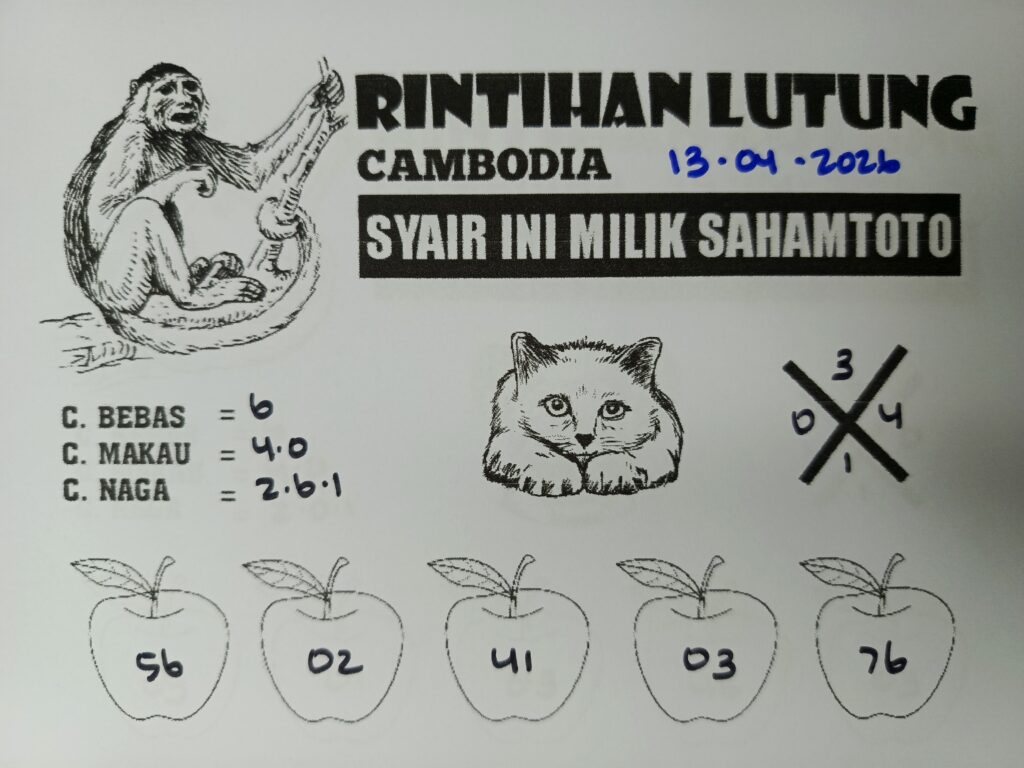 Syair Rintihan Lutung CAMBODIA POOLS Hari ini SENIN 13 April 2026