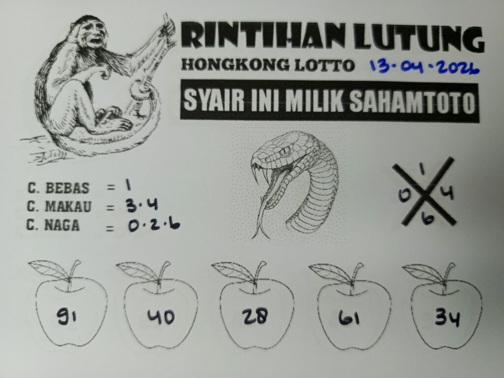 Syair Rintihan Lutung HONGKONG LOTTO Hari ini SENIN 13 April 2026
