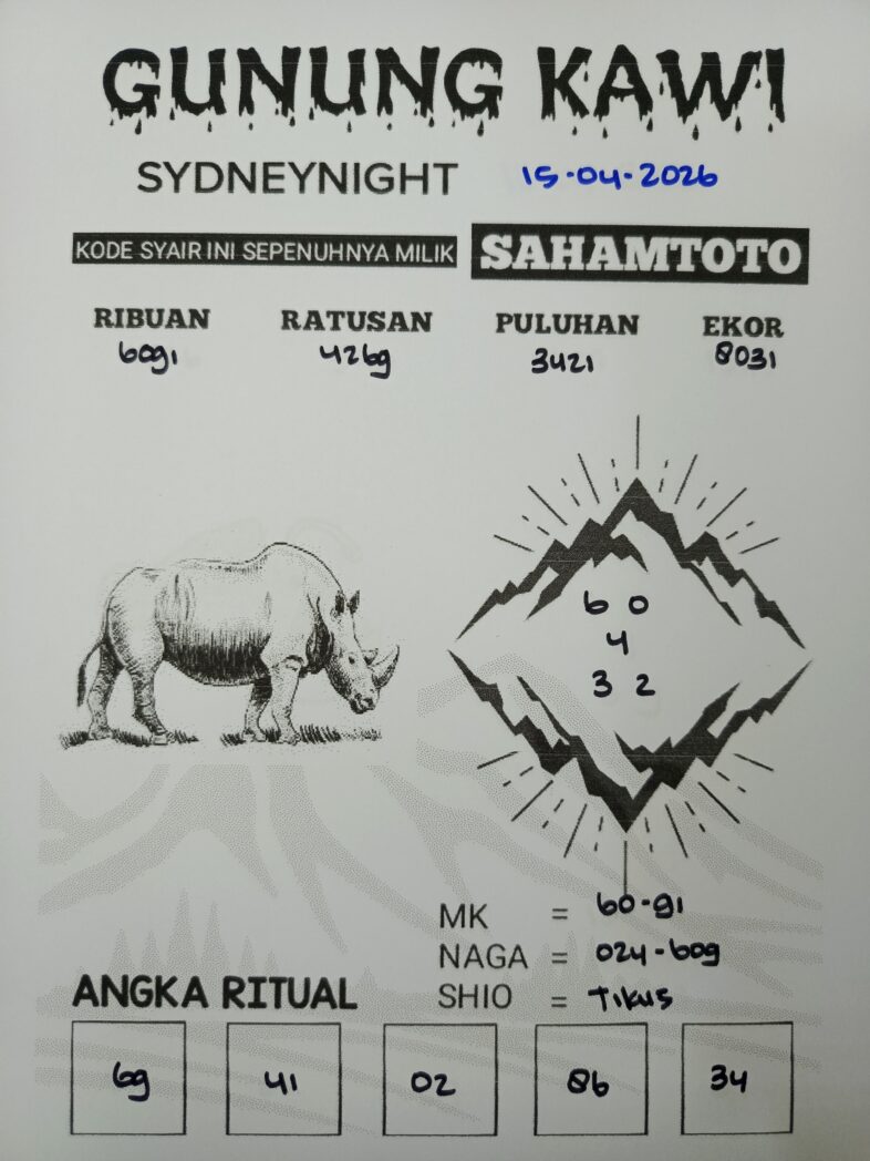 Syair Gunung Kawi SydneyNight Hari ini Rabu, 15 April 2026