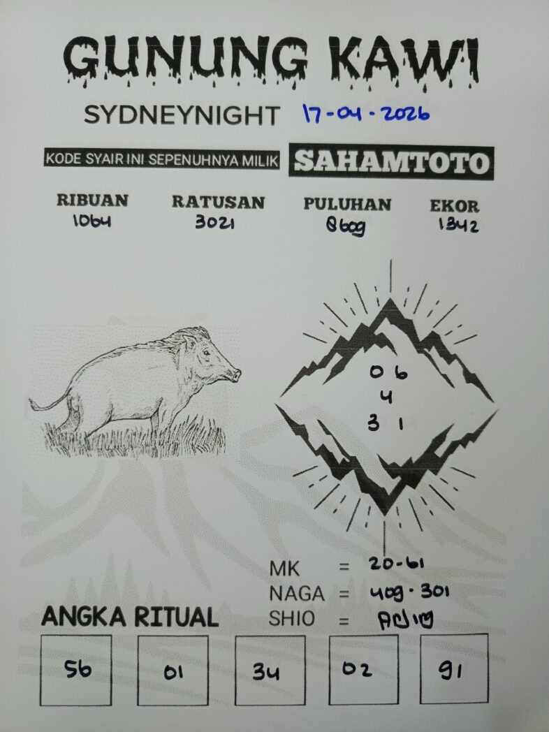 Syair Gunung Kawi SydneyNight Hari ini Jumat, 17 April 2026