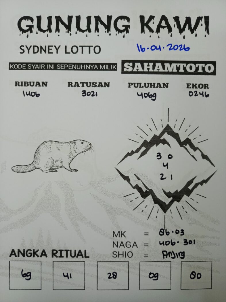 Syair Gunung Kawi SYDNEY LOTTO Hari ini KAMIS 16 April 2026