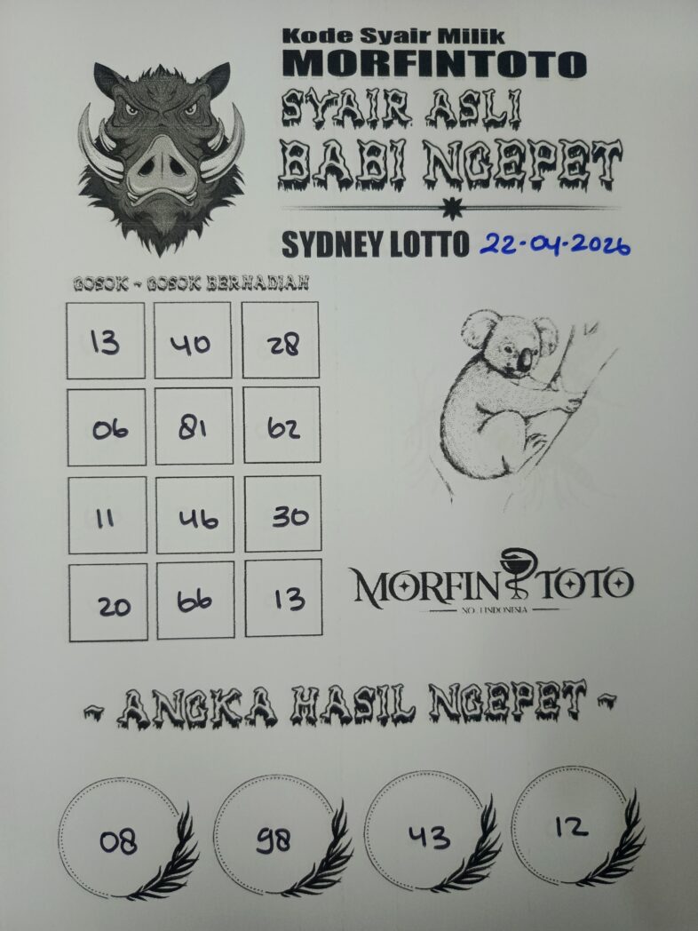 SYAIR TOGEL BABI NGEPET SYDNEY LOTTO 22 APRIL 2226