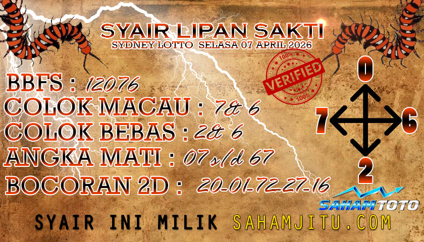 Syair lipan sakti SYDNEY LOTTO Hari ini Selasa 07 April 2026