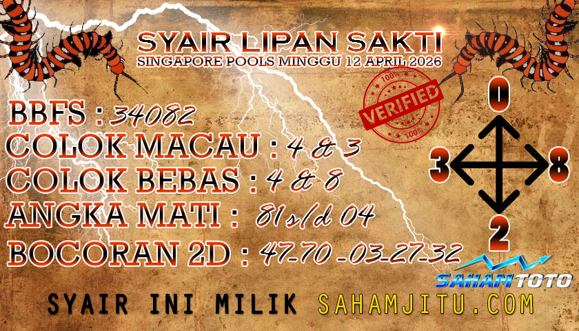 Syair lipan sakti SINGAPORE POOLS Hari ini Minggu, 12 April 2026