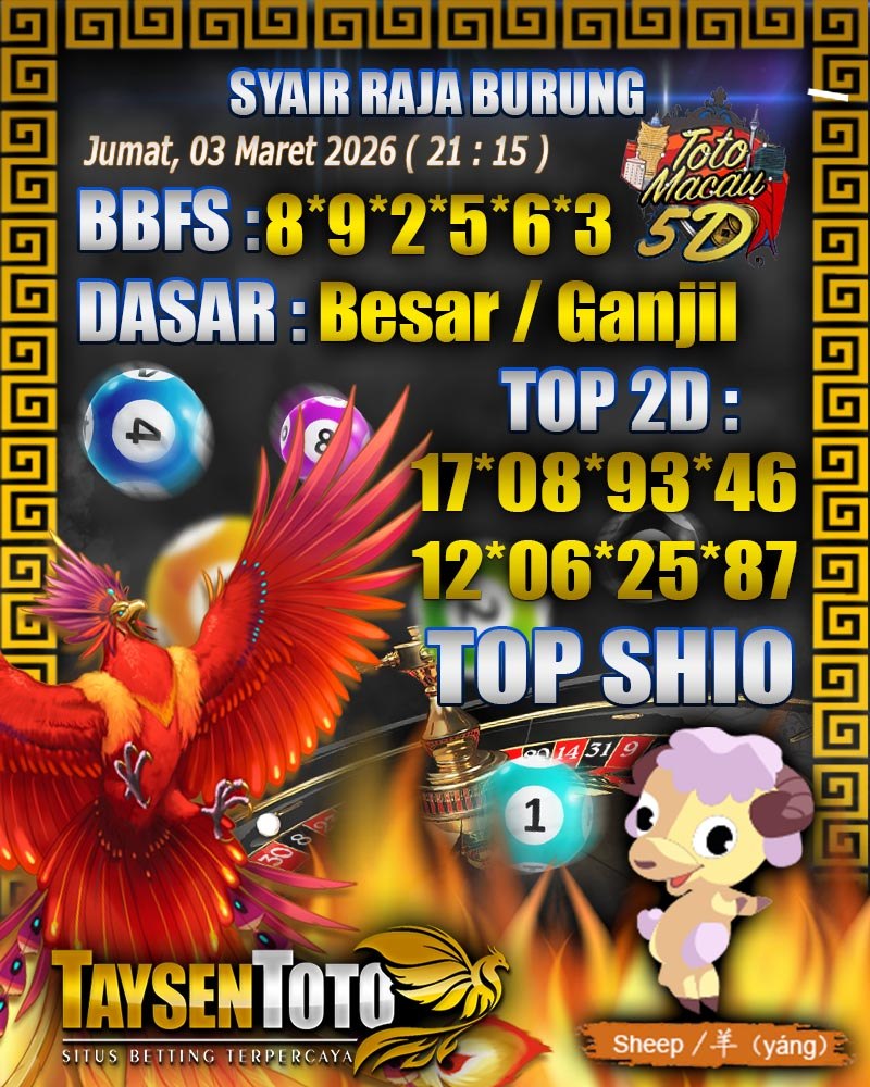 Syair Raja Burung Toto Macau 5D Hari Ini Jumat, 03 April 2026| 21 : 15 WIB