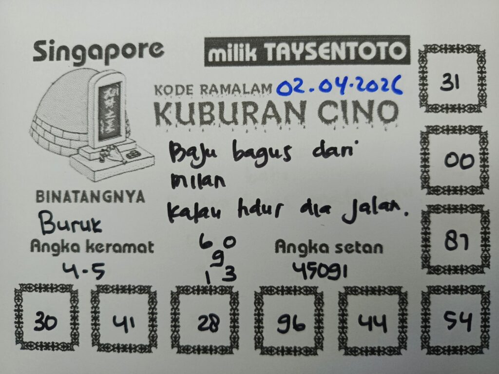 Syair Kuburan Cino SGP Hari ini Kamis, 02 April 2026
