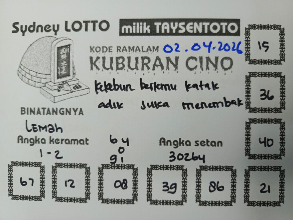 Syair Kuburan Cino Sydney Hari ini Kamis, 02 April 2026