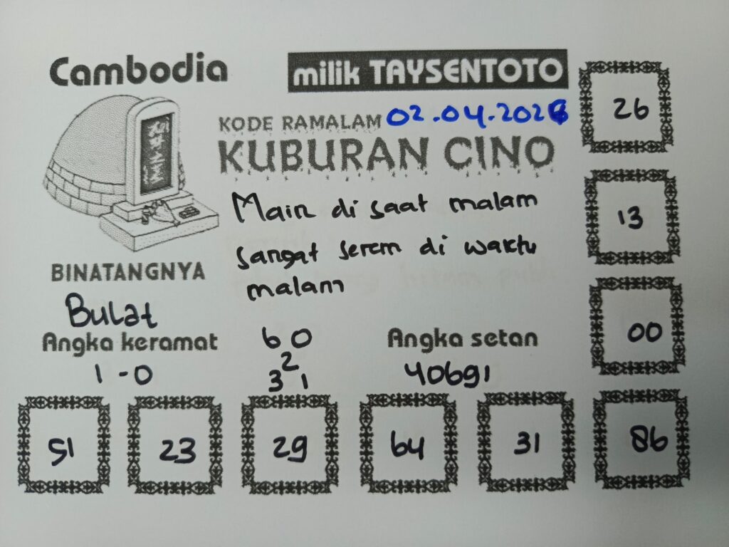 Syair Kuburan Cino Cambodia Hari Ini Kamis, 02 April 2026