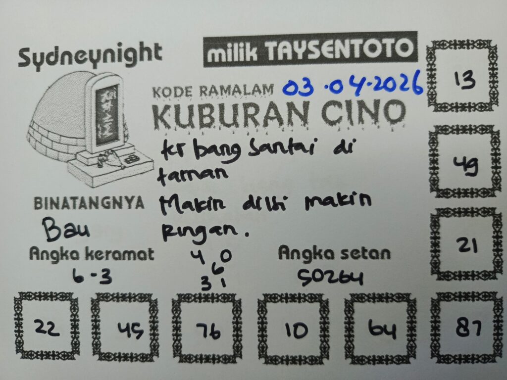 Syair Kuburan Cino SydneyNight Hari ini Jumat, 03 April 2026