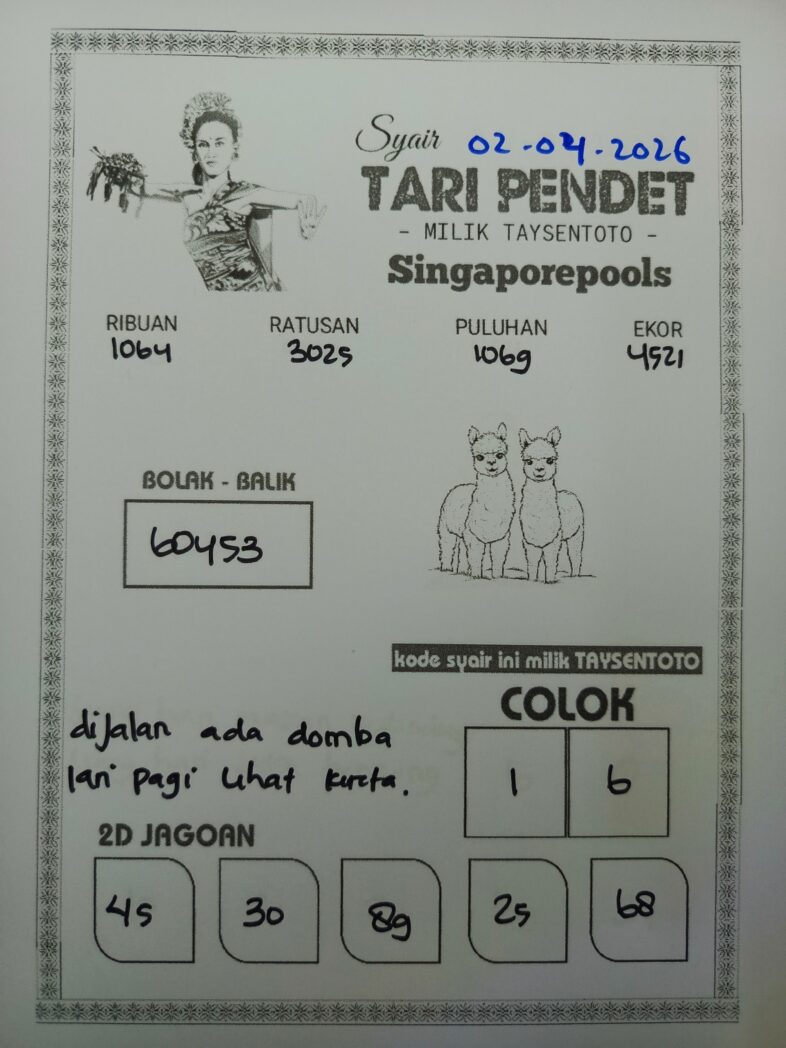 Syair Tari Pendet SGP Hari ini Kamis, 02 April 2026