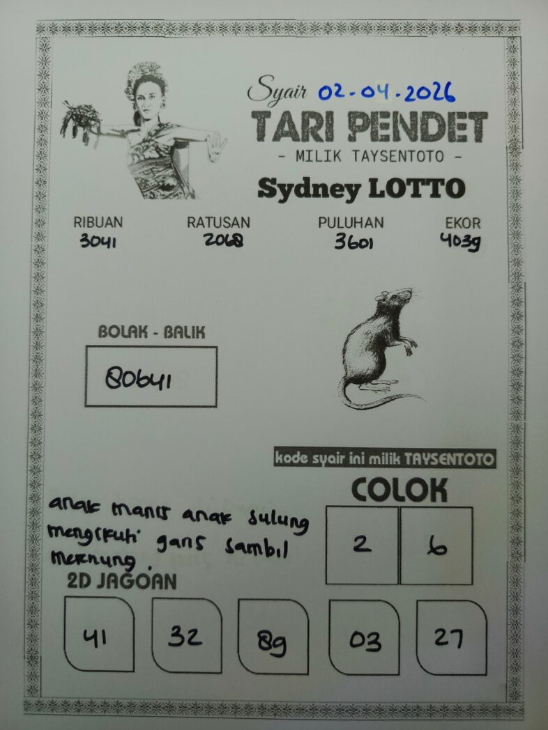 Syair Tari Pendet Sydney Hari ini Kamis, 02 April 2026