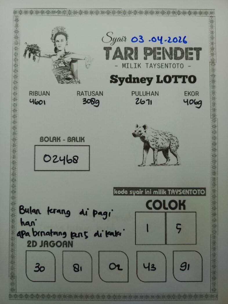 Syair Tari Pendet Sydney Hari ini Jumat, 03 April 2026