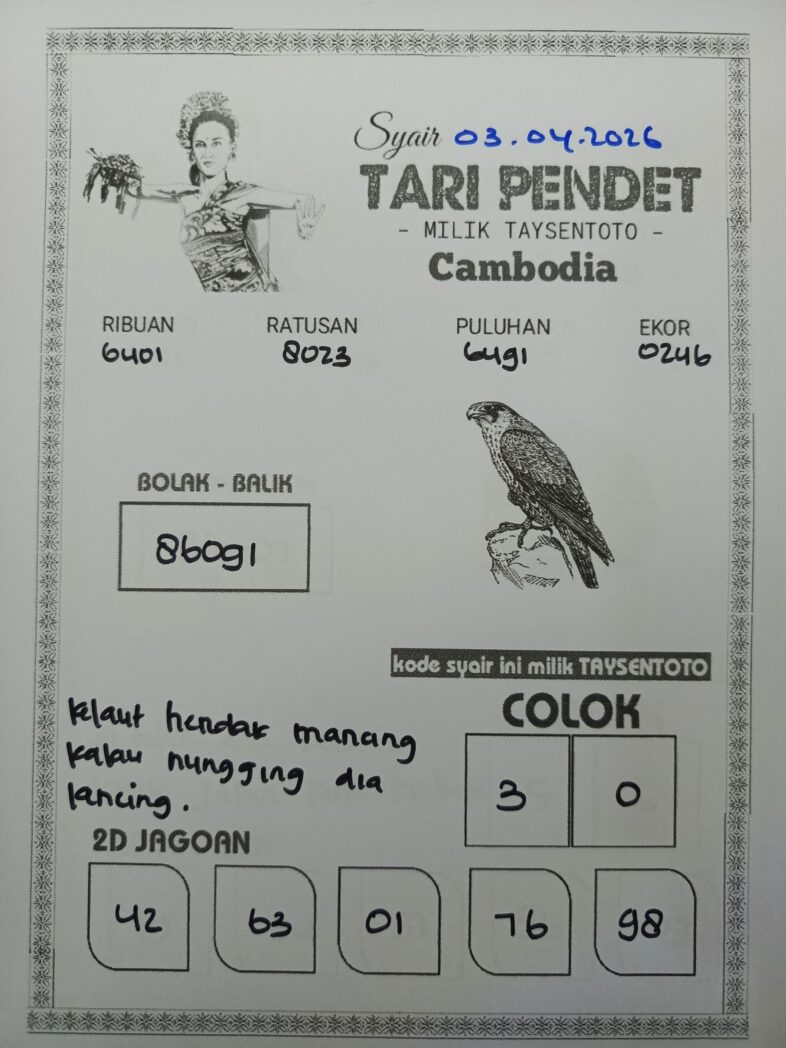 Syair Tari Pendet Cambodia Hari Ini Jumat, 03 April 2026
