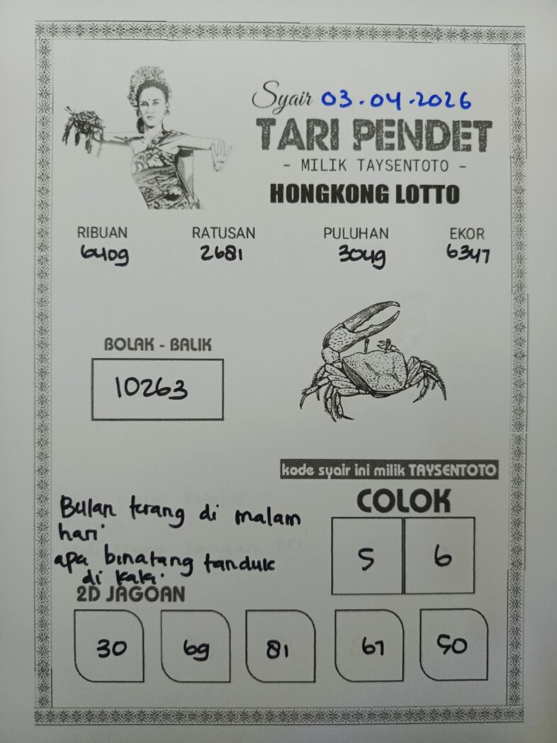 Syair Tari Pendet HK Hari Jumat, 03 April 2026