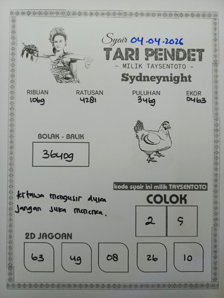 Syair Tari Pendet SydneyNight Hari ini Sabtu, 04 April 2026
