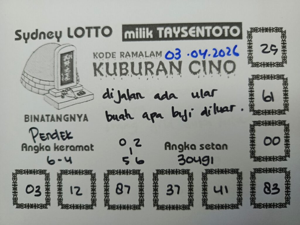 Syair Kuburan Cino Sydney Hari ini Jumat, 03 April 2026