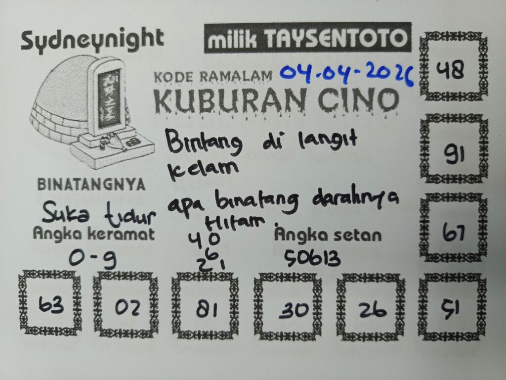 Syair Kuburan Cino SydneyNight Hari ini Sabtu, 04 April 2026
