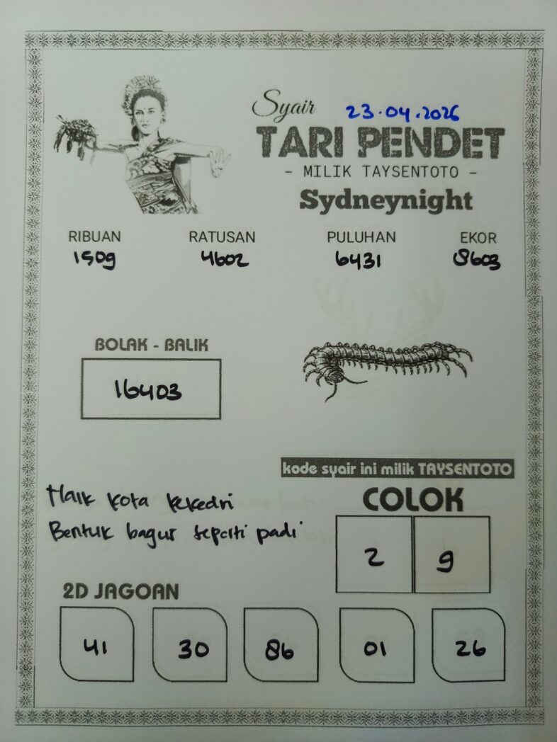 Syair Tari Pendet SydneyNight Hari ini Kamis, 23 April 2026