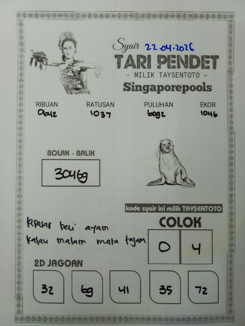 Syair Tari Pendet SGP Hari ini Rabu, 22 April 2026