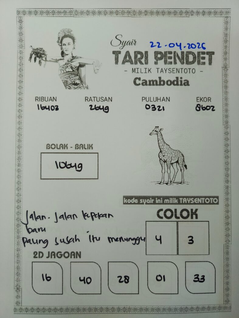 Syair Tari Pendet Cambodia Hari Ini Rabu, 22 April 2026