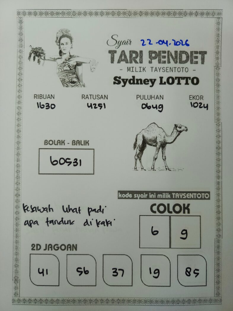 Syair Tari Pendet Sydney Hari ini Rabu, 22 April 2026