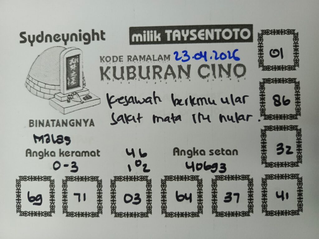 Syair Kuburan Cino SydneyNight Hari ini Kamis, 23 April 2026