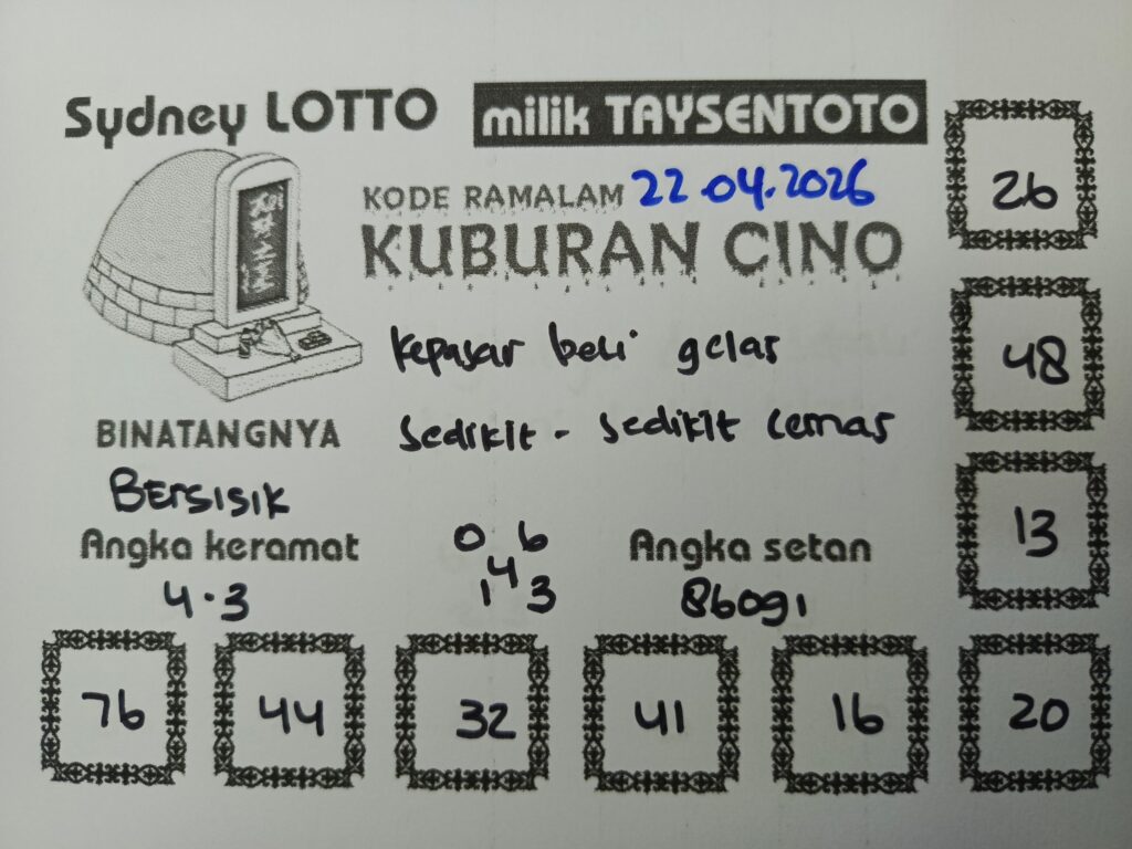 Syair Kuburan Cino Sydney Hari ini Rabu, 22 April 2026
