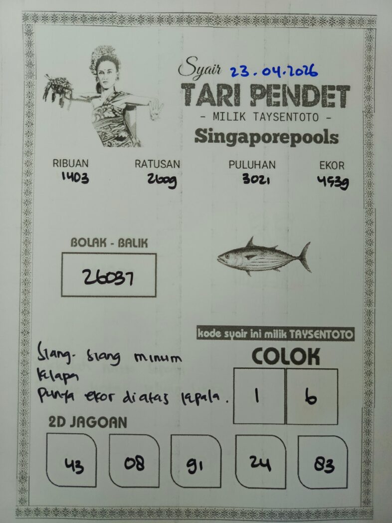 Syair Tari Pendet SGP Hari ini Kamis, 23 April 2026