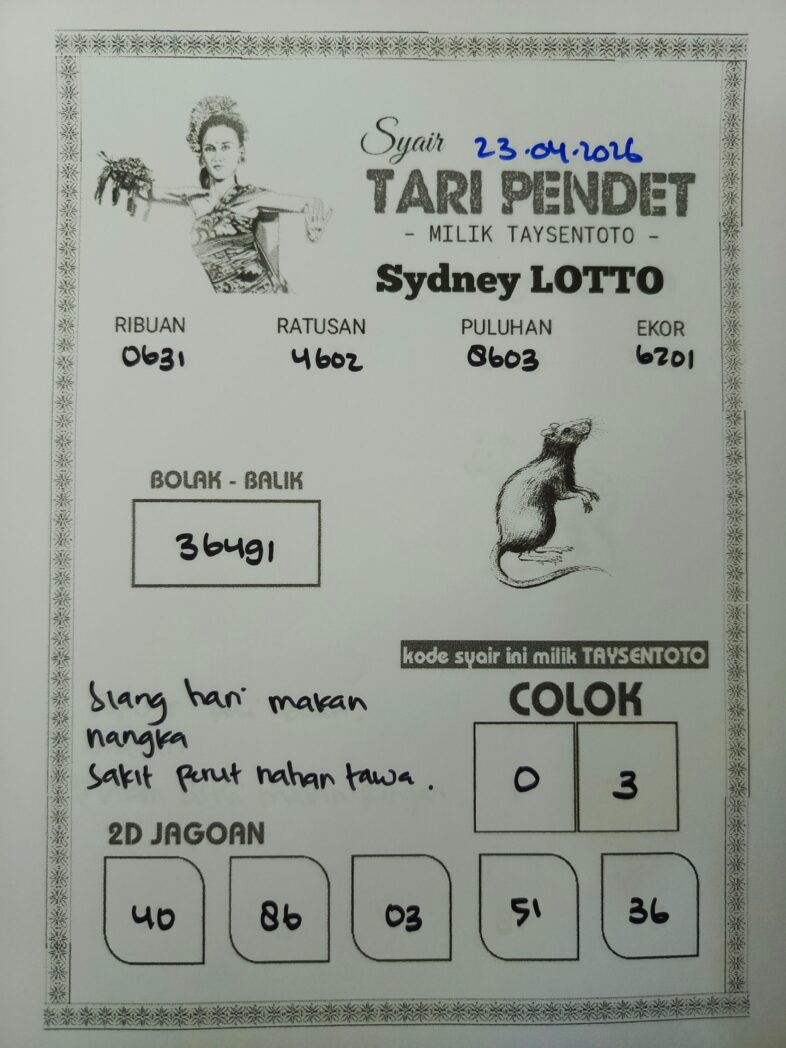 Syair Tari Pendet Sydney Hari ini Kamis, 23 April 2026