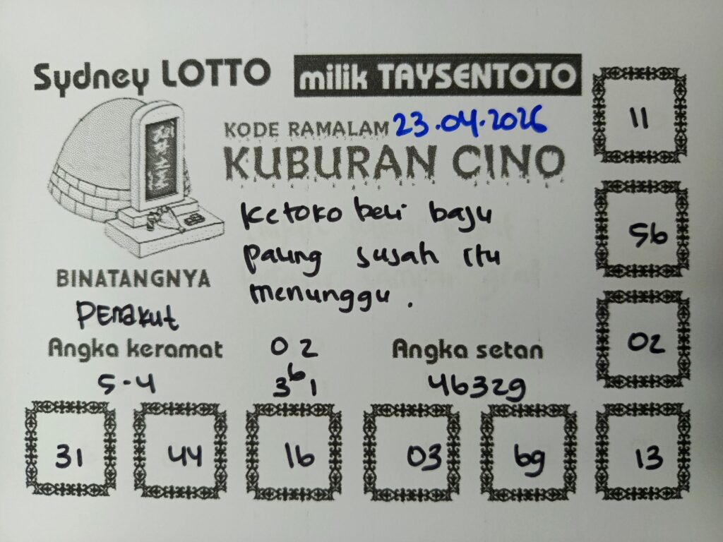 Syair Kuburan Cino Sydney Hari ini Kamis, 23 April 2026
