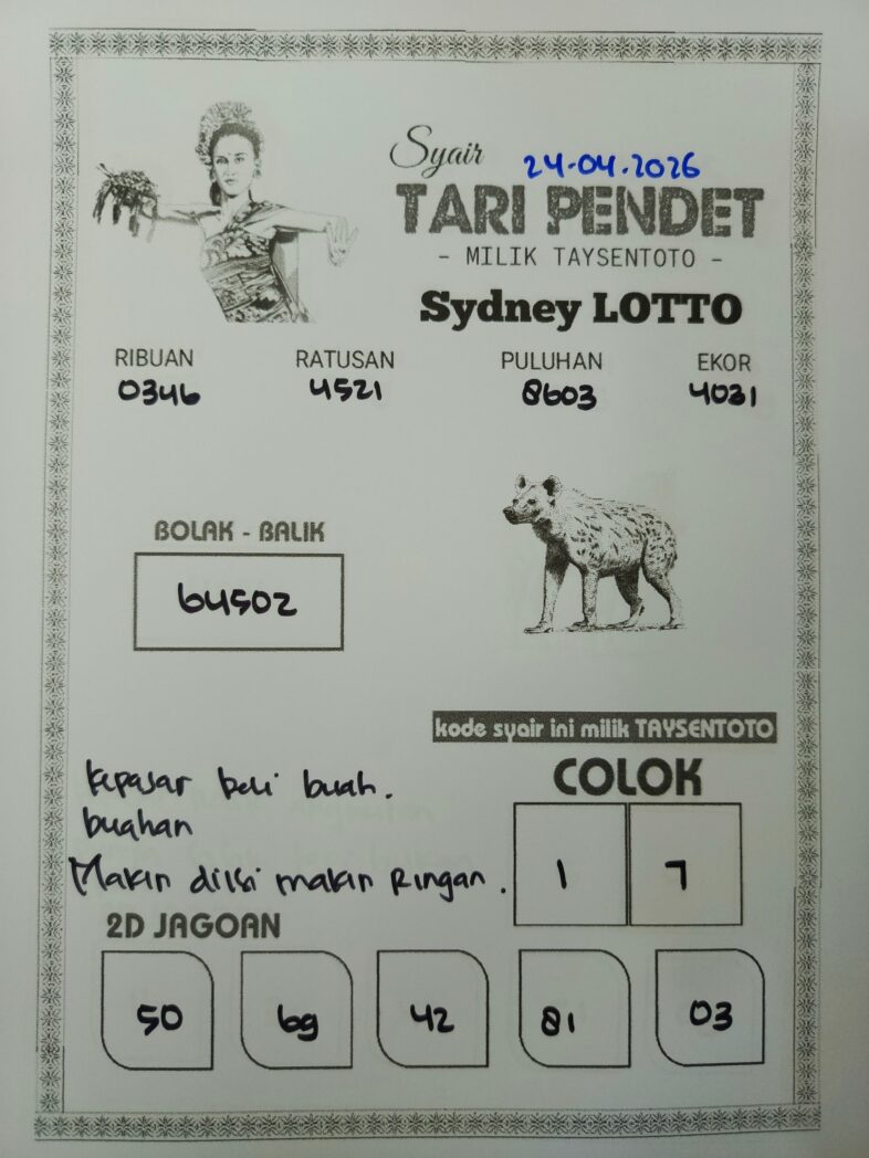 Syair Tari Pendet Sydney Hari ini Jumat, 24 April 2026