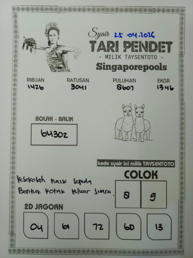 Syair Tari Pendet SGP Hari ini Sabtu, 25 April 2026