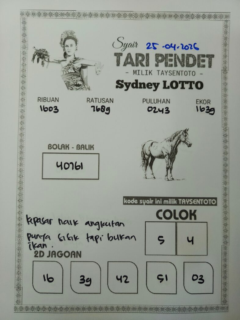 Syair Tari Pendet Sydney Hari ini Sabtu, 25 April 2026