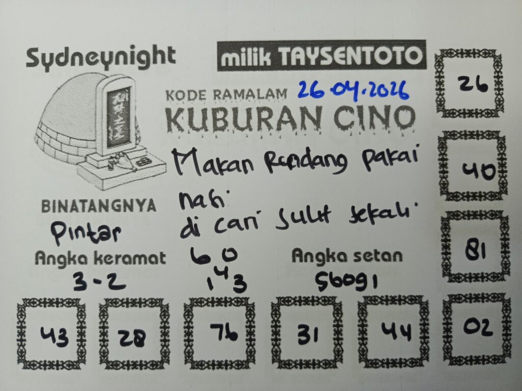 Syair Kuburan Cino SydneyNight Hari ini Minggu, 26 April 2026