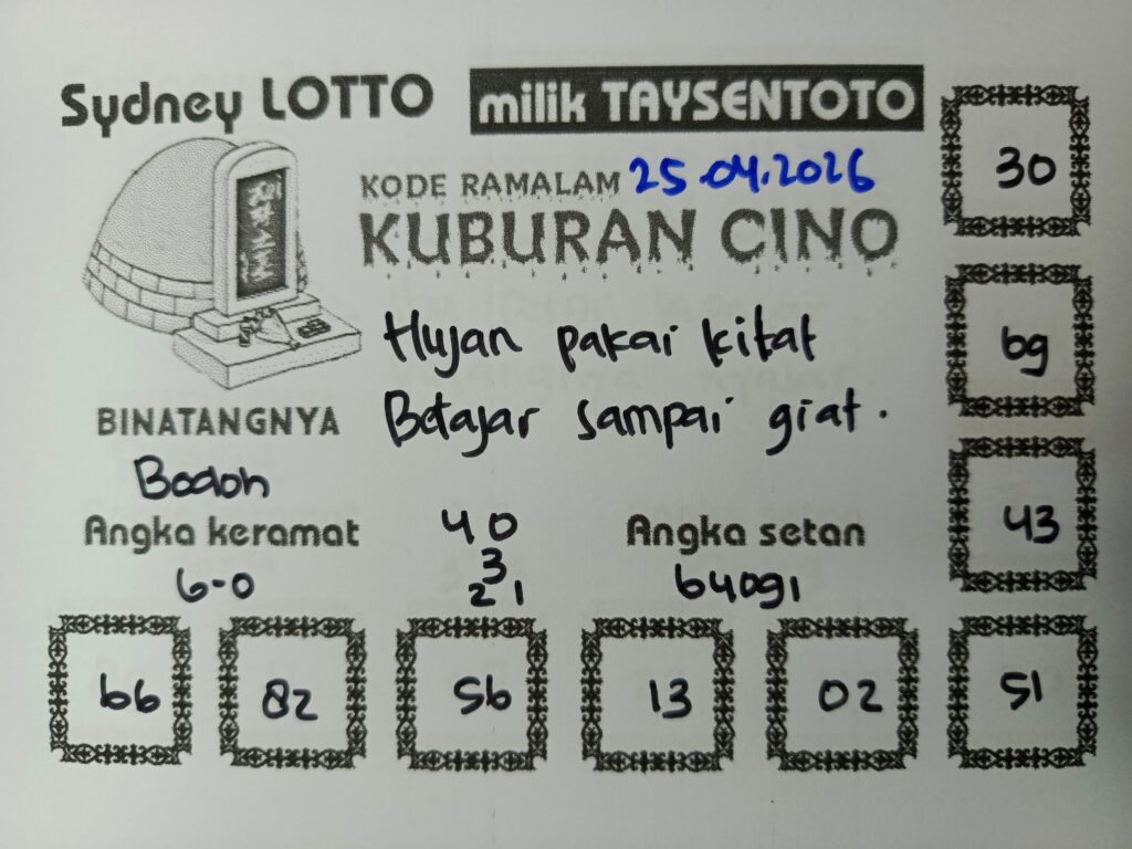 Syair Kuburan Cino Sydney Hari ini Sabtu, 25 April 2026
