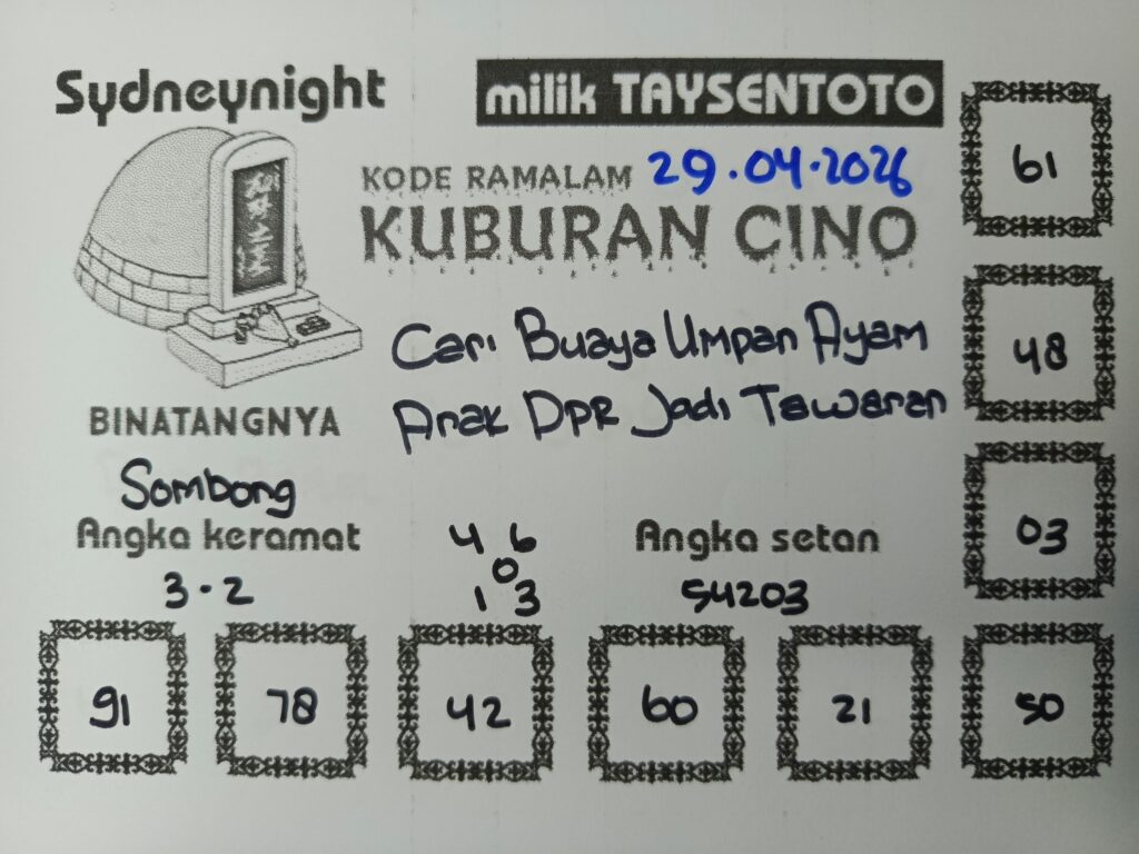 Syair Kuburan Cino SydneyNight Hari ini Rabu, 29 April 2026