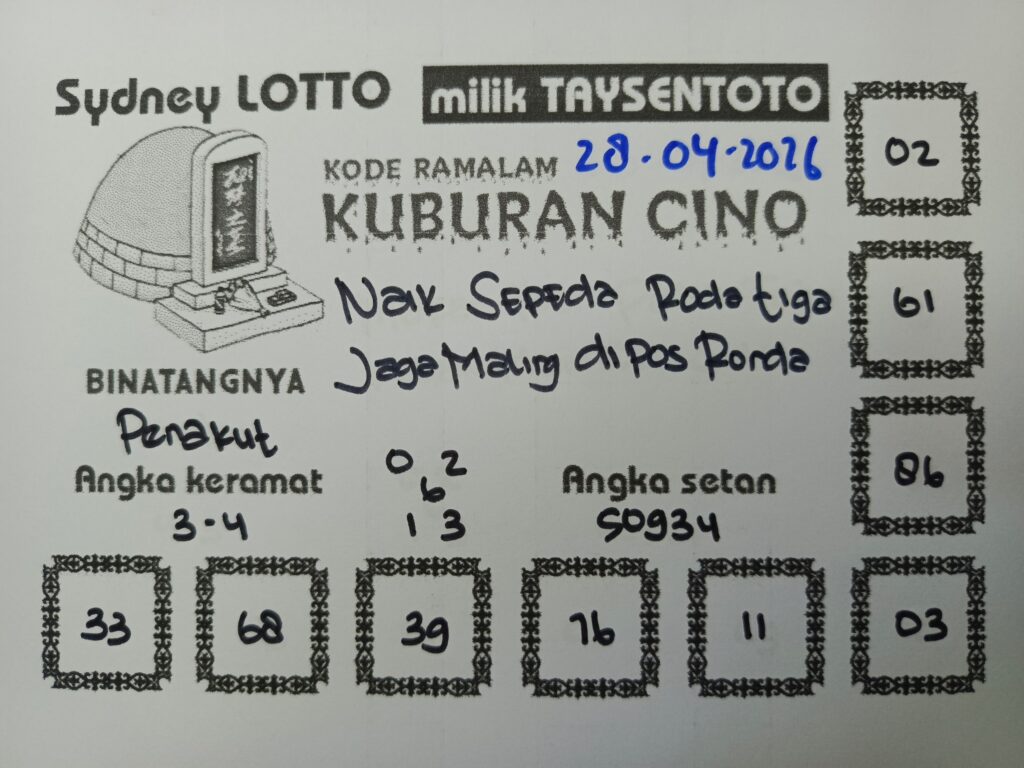 Syair Kuburan Cino Sydney Hari ini Selasa, 28 April 2026