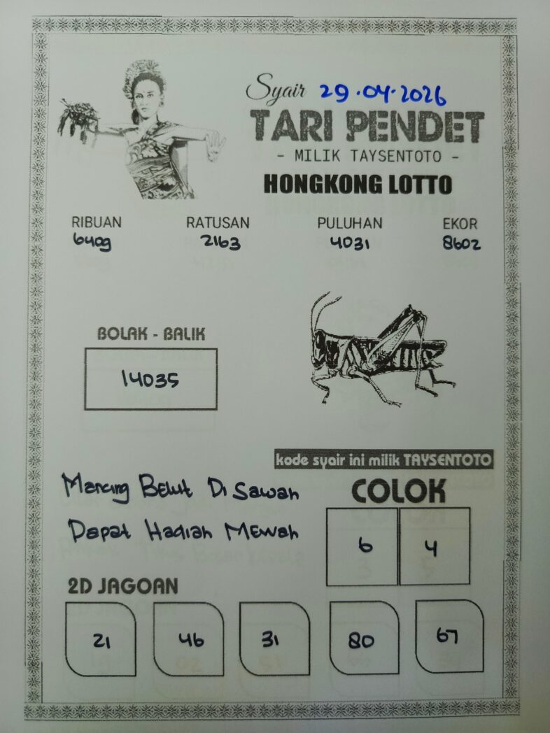 Syair Tari Pendet HK Hari Rabu, 29 April 2026