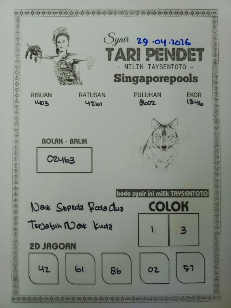 Syair Tari Pendet SGP Hari ini Rabu, 29 April 2026