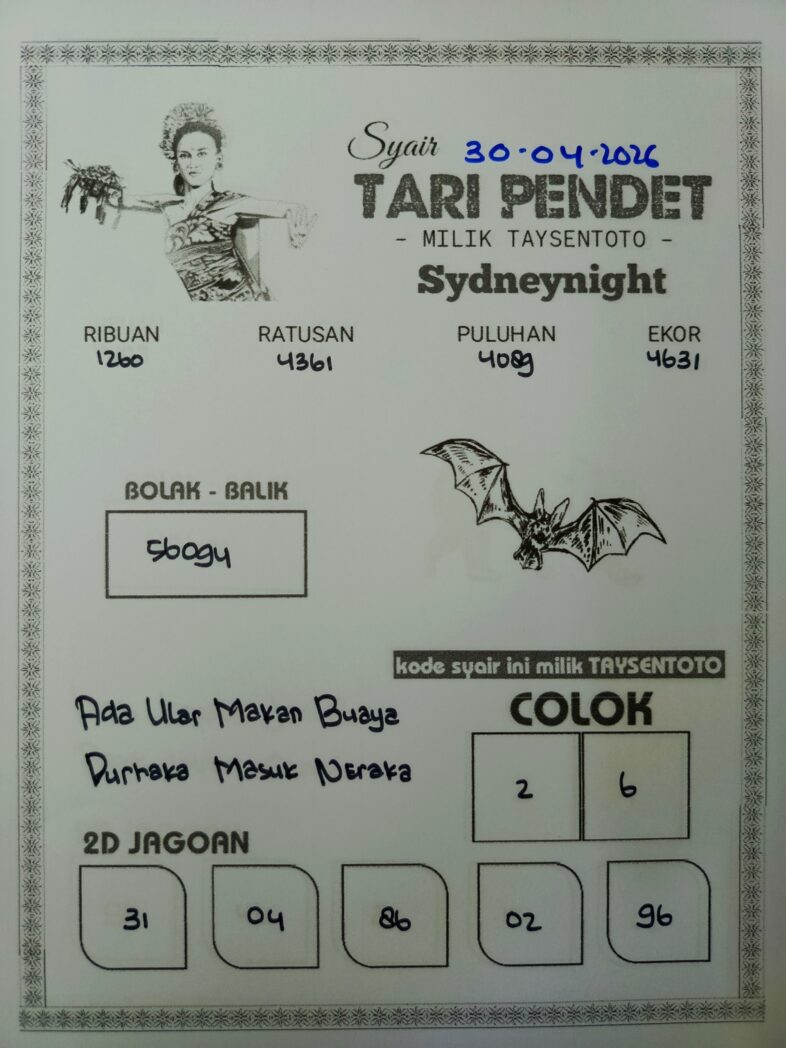 Syair Tari Pendet SydneyNight Hari ini Kamis, 30 April 2026