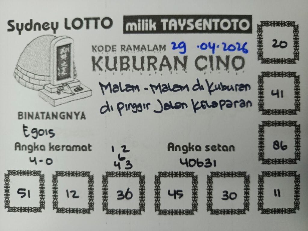 Syair Kuburan Cino Sydney Hari ini Rabu, 29 April 2026