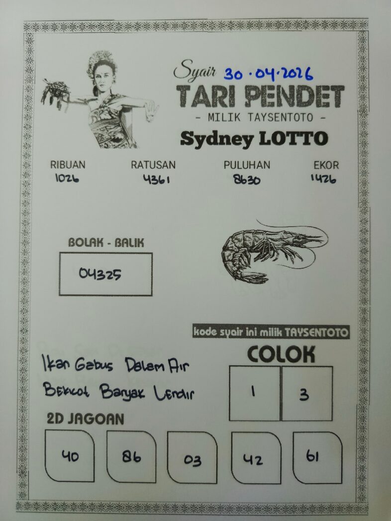 Syair Tari Pendet Sydney Hari ini Kamis, 30 April 2026