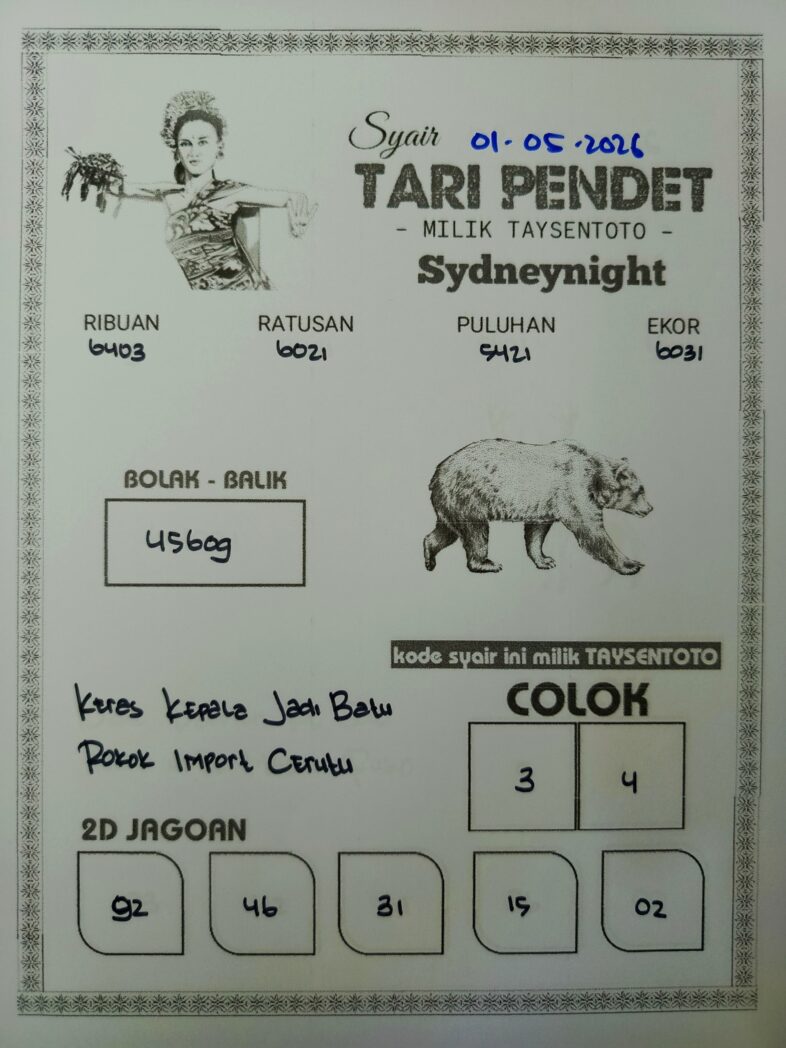 Syair Tari Pendet SydneyNight Hari ini Jumat, 01 Mei 2026