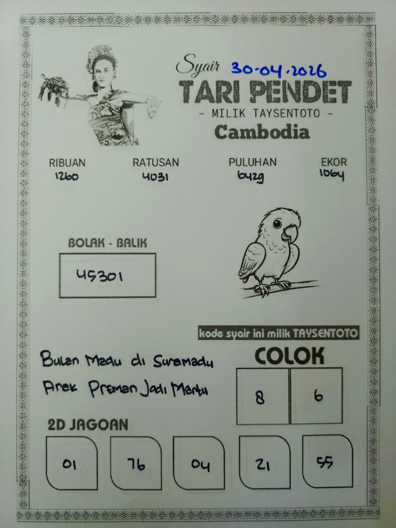 Syair Tari Pendet Cambodia Hari Ini Kamis, 30 April 2026
